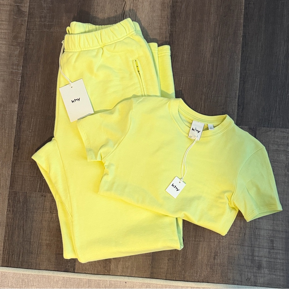 KHY Neon Yellow Lounge Set - Cropped Tee & Joggers